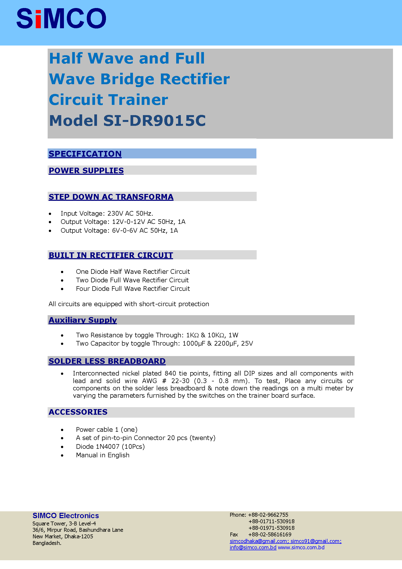 Half Wave and Full | Wave Bridge Rectifier| Circuit Trainer|Model SI-DR9015C